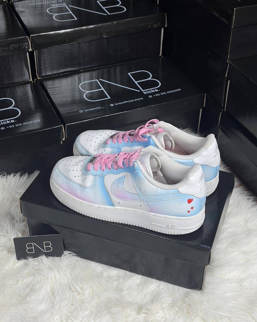Nike Air Force 1 Low Custom 'Pixel Heart Deconstructed Pink Blue' | Size 42